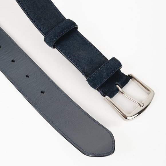 Loro Piana Alsavel Navy Suede Palladium Buckle Belt - Picture 5 of 8